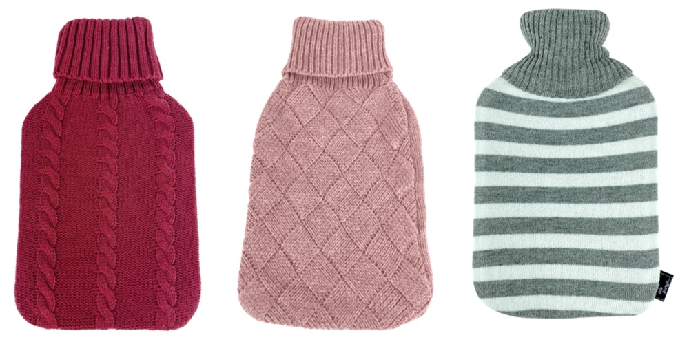 Sweet Little Things® Cosy Knit Hot Water Bottle - Burgundy, Pink, Stripe