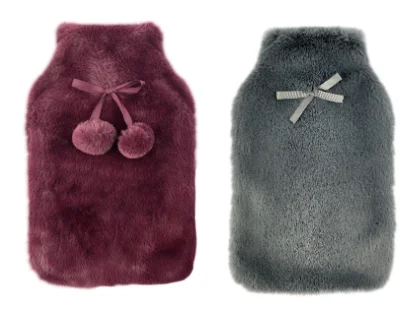 Medic's Choice Fur Hot Water Bottle & Cover Set - Maroon, Charcoal