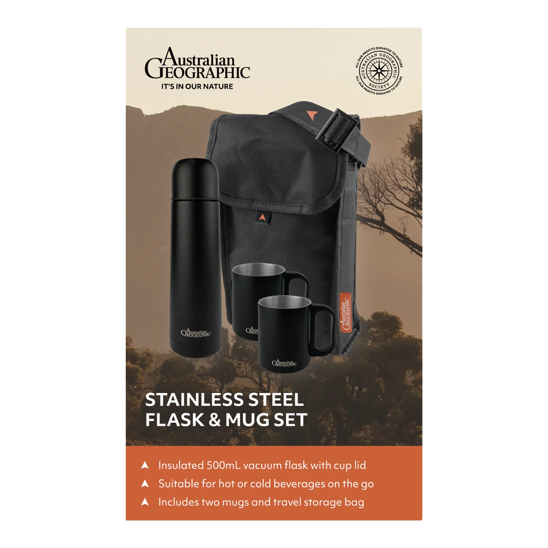 Australian Geographic Stainless Steel Flask & Mug Set