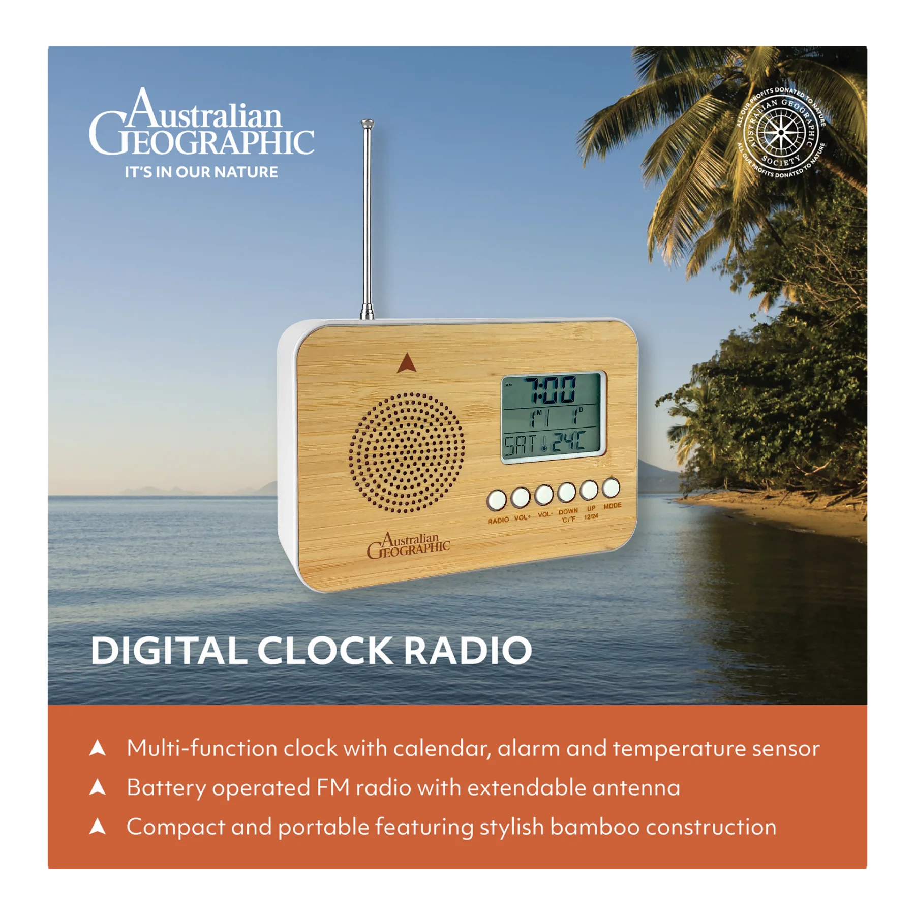 Australian Geographic Bamboo Digital Clock Radio